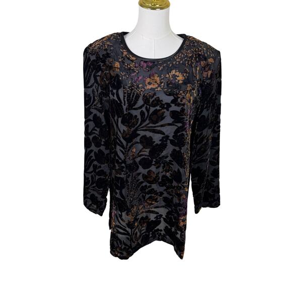 KC Spencer New York Floral Long Sleeve Velvet TOP US Women's 14 Plus - Picture 1 of 5
